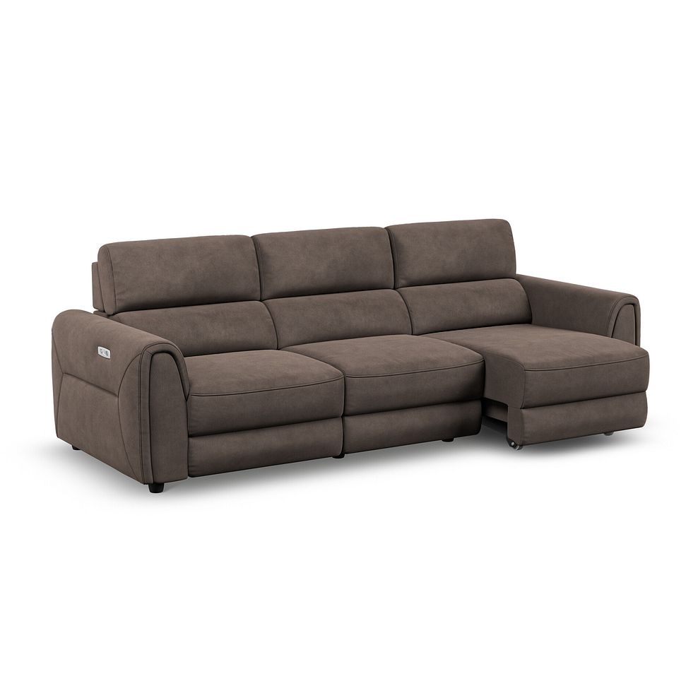 Santorini Modular 3 Seater Power Chaise Right Hand Corner Sofa in Dapple Chocolate Fabric- GROUP 9 in Nomad Driftwood Fabric- GROUP 9 3