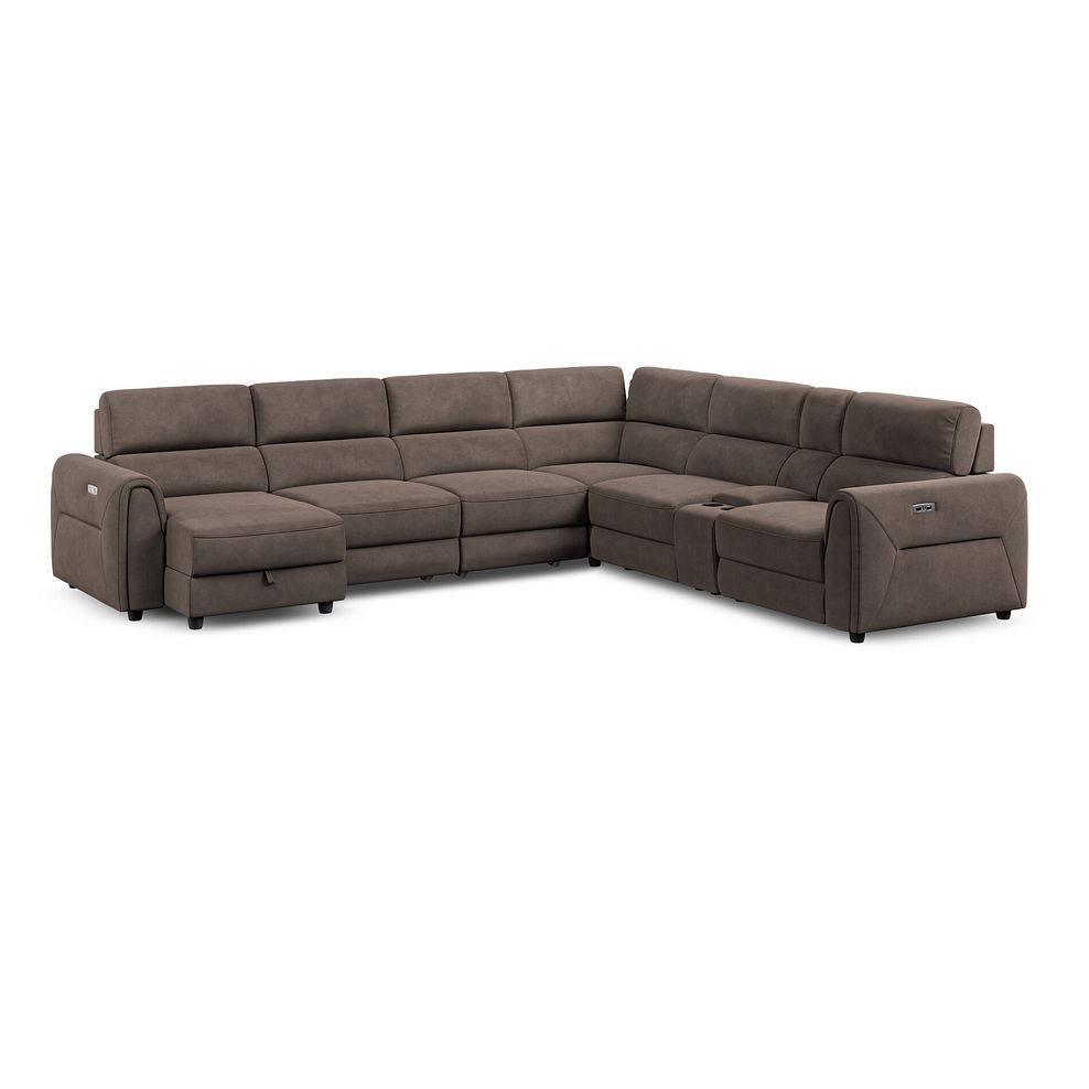 Santorini Modular 6 Seater Power Chaise Left Hand Corner Sofa and Power Headrests in Nomad Driftwood Fabric  - GROUP 18 1