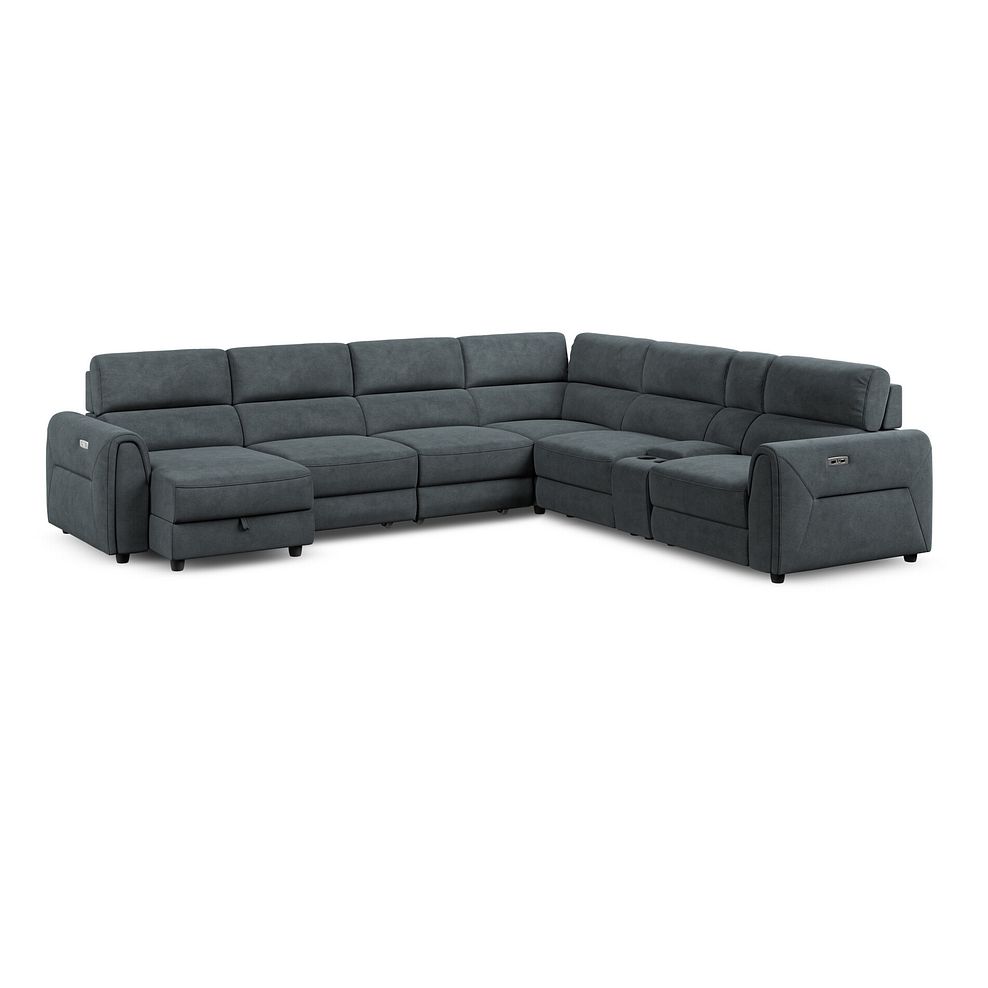 Santorini Modular 6 Seater Power Chaise Left Hand Corner Sofa and Power Headrests in Nomad Harbour Mist Fabric  - GROUP 18 1