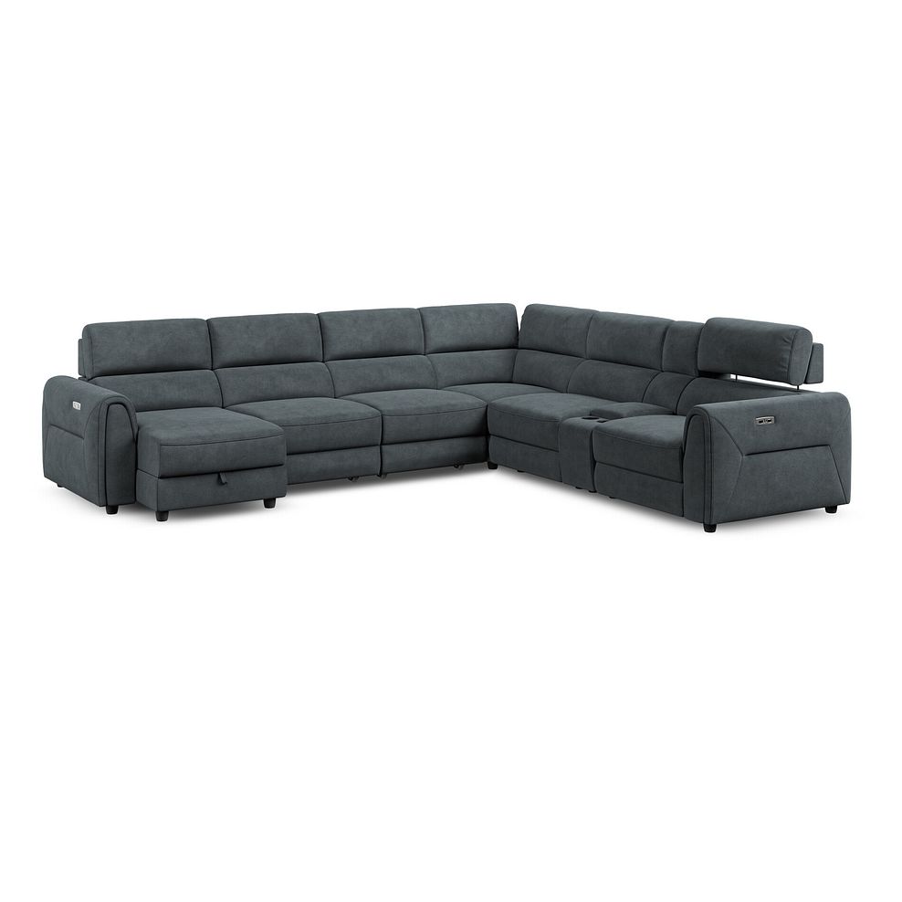 Santorini Modular 6 Seater Power Chaise Left Hand Corner Sofa and Power Headrests in Nomad Harbour Mist Fabric  - GROUP 18 3