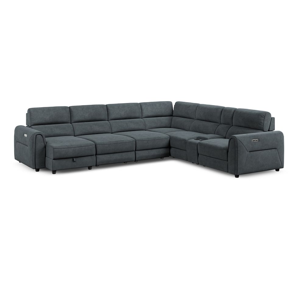 Santorini Modular 6 Seater Power Chaise Left Hand Corner Sofa and Power Headrests in Nomad Harbour Mist Fabric  - GROUP 18 2