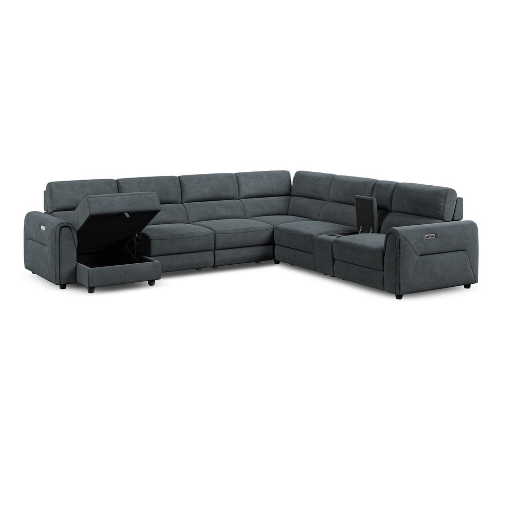 Santorini Modular 6 Seater Power Chaise Left Hand Corner Sofa and Power Headrests in Nomad Harbour Mist Fabric  - GROUP 18 4
