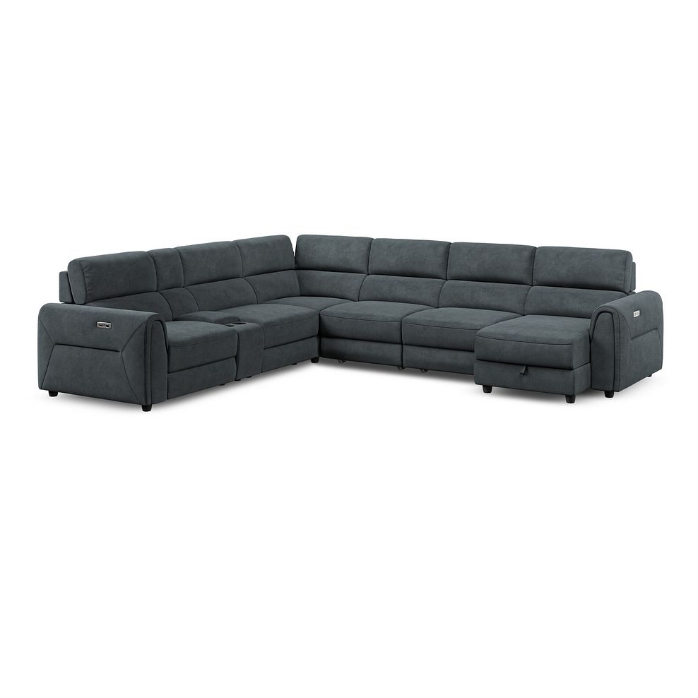 Santorini Modular 6 Seater Power Chaise Right Hand Corner Sofa and Power Headrests in Nomad Harbour Mist Fabric  - GROUP 19 1