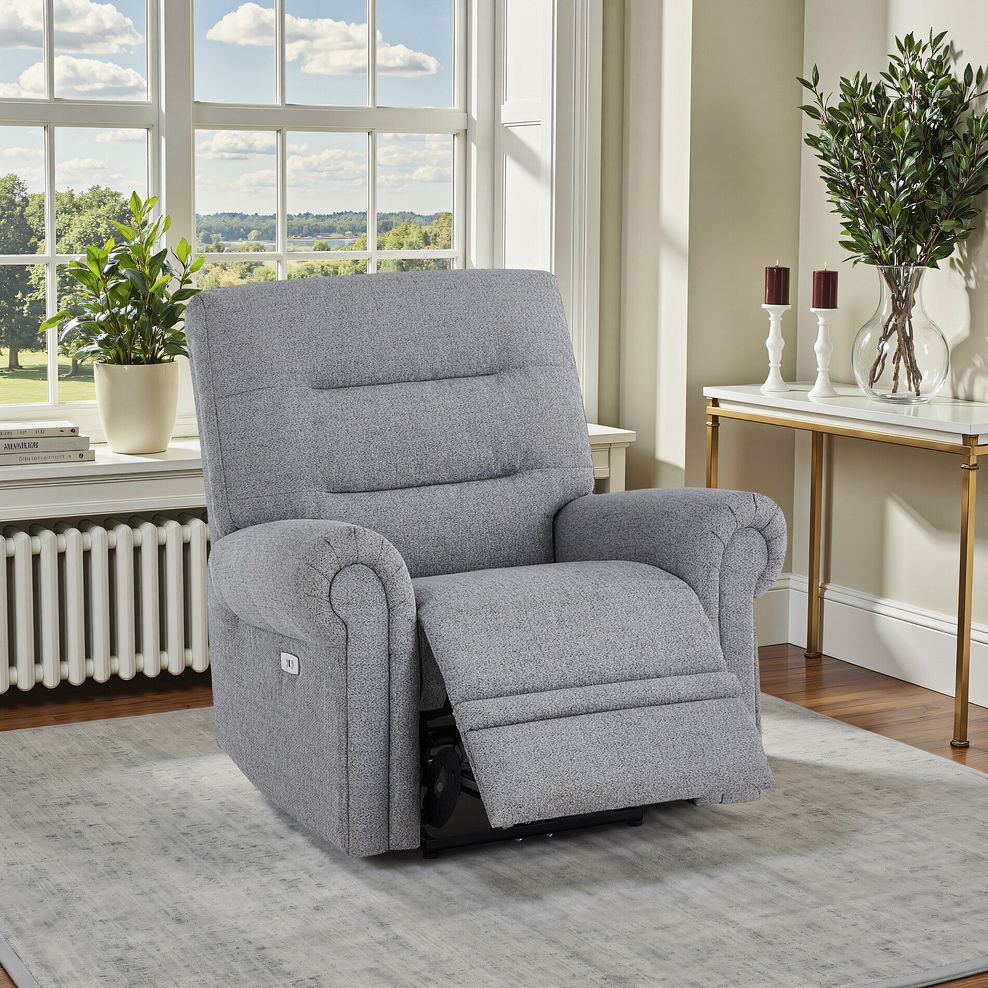 Eastbourne Recliner Armchair with USB in Santos Steel Fabric 1