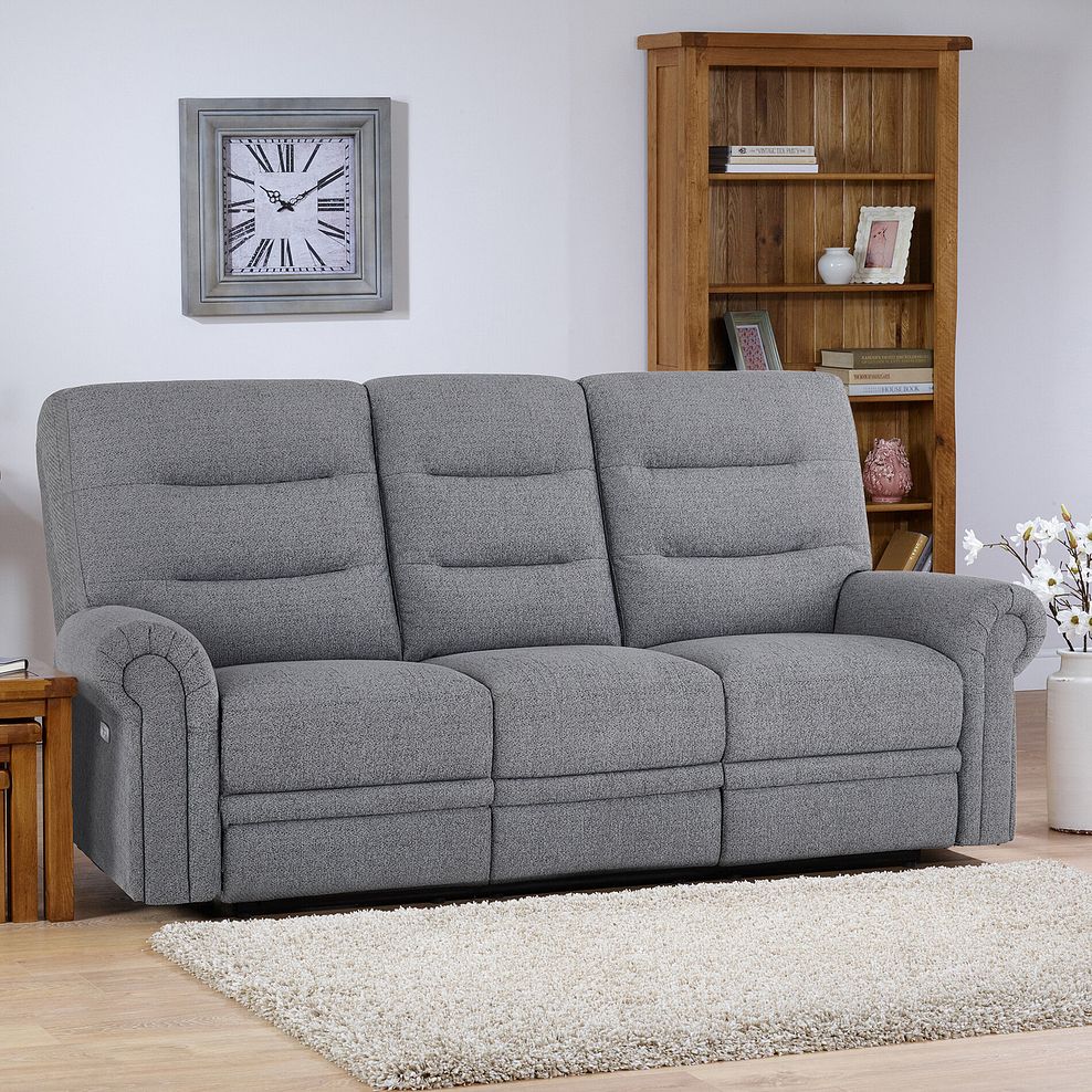Eastbourne Recliner 3 Seater with USB in Santos Steel Fabric 1
