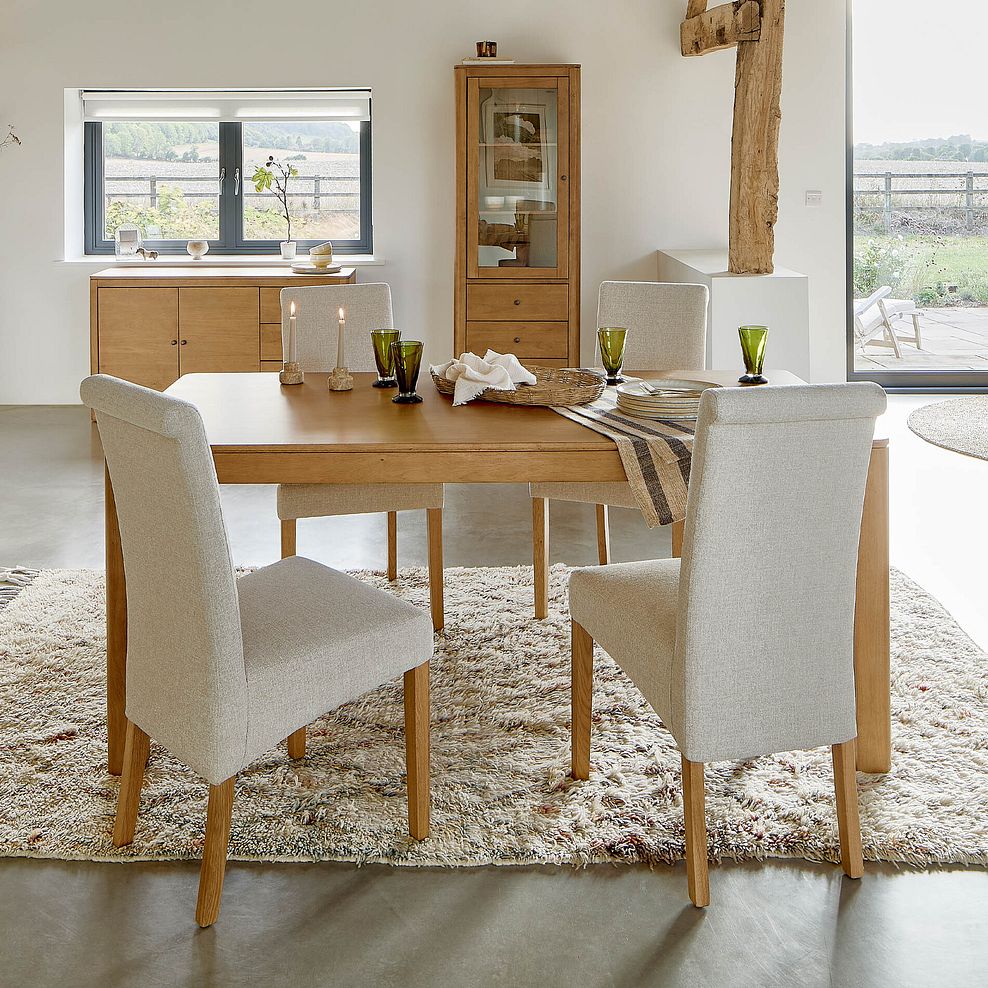 Savannah Hevea Dining Table and 4 Scroll-back Chairs in Mink Fabric 2