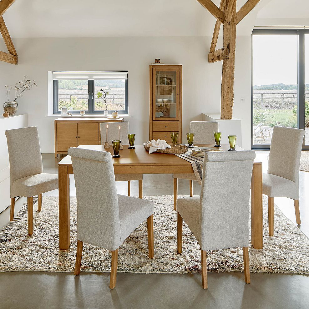 Savannah Hevea Dining Table and 6 Scroll-Back Chairs in Mink Fabric 2