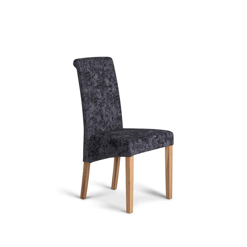 Scroll Back Chair in Brooklyn Asteroid Grey Crushed Chenille with Oak Legs 1