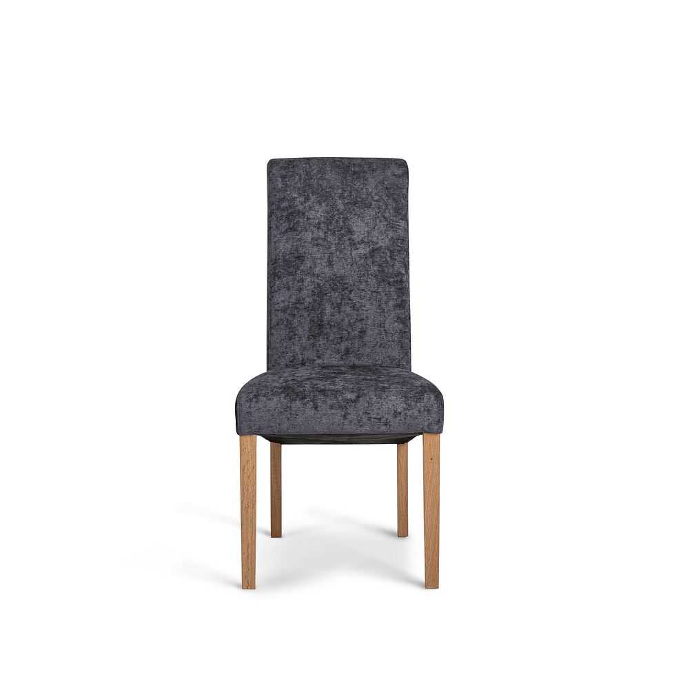 Scroll Back Chair in Brooklyn Asteroid Grey Crushed Chenille with Oak Legs 2
