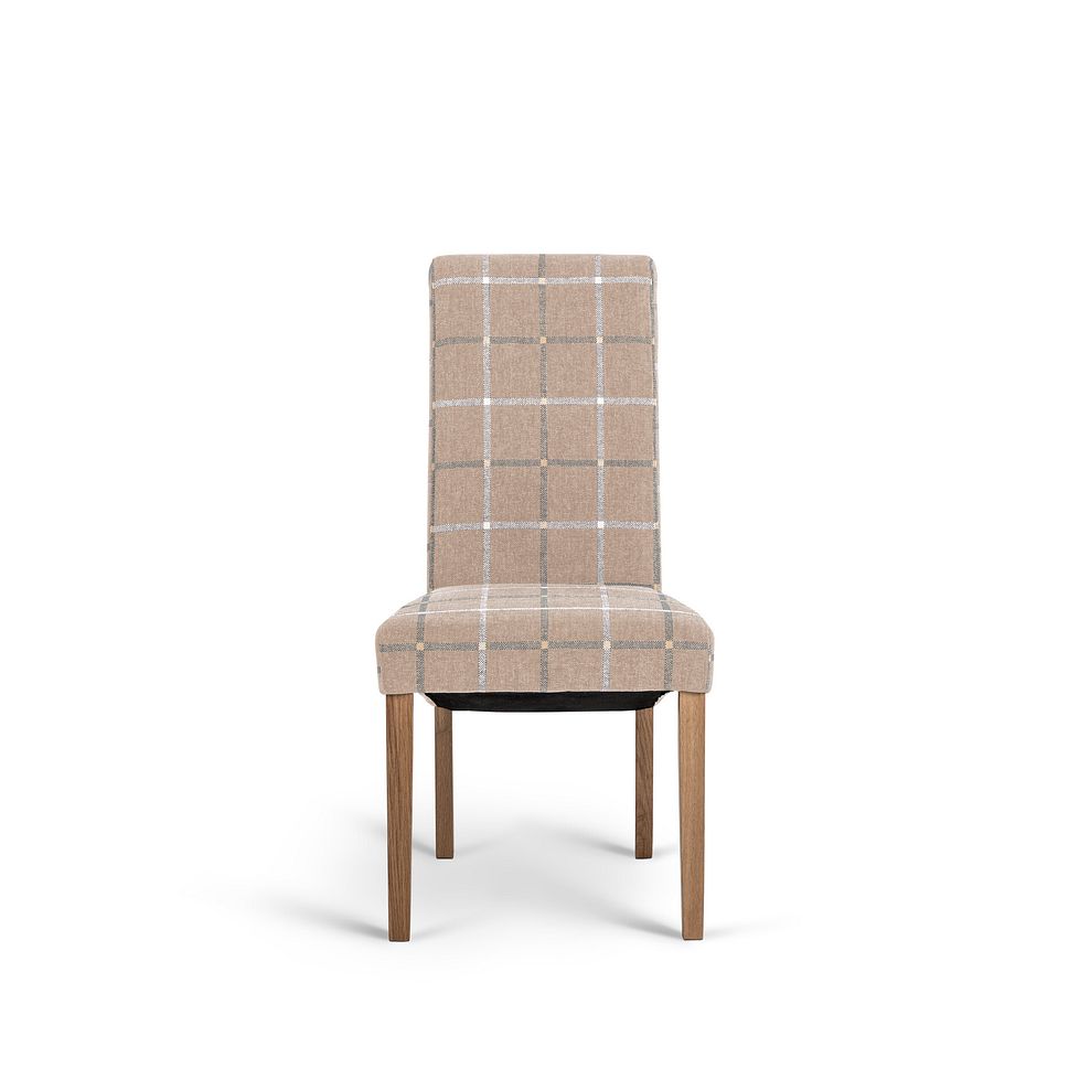 Scroll Back Chair in Checked Beige Fabric with Oak Legs Thumbnail 2