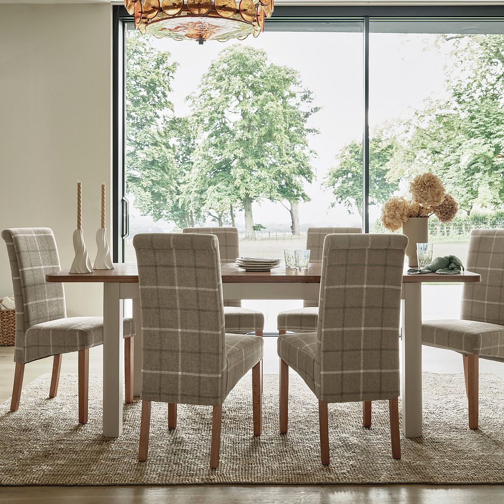 Scroll Back Chair in Checked Beige Fabric with Oak Legs 2