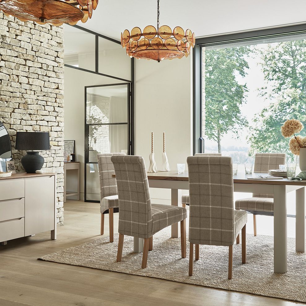 Scroll Back Chair in Checked Beige Fabric with Oak Legs 3