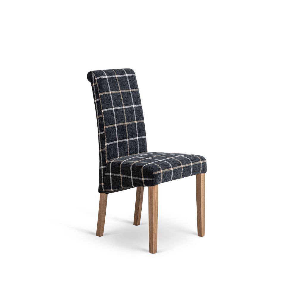 Scroll Back Chair in Checked Slate with Oak Legs 1