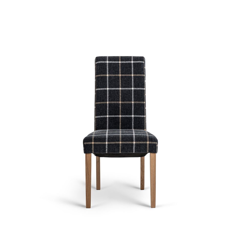 Scroll Back Chair in Checked Slate with Oak Legs Thumbnail 2