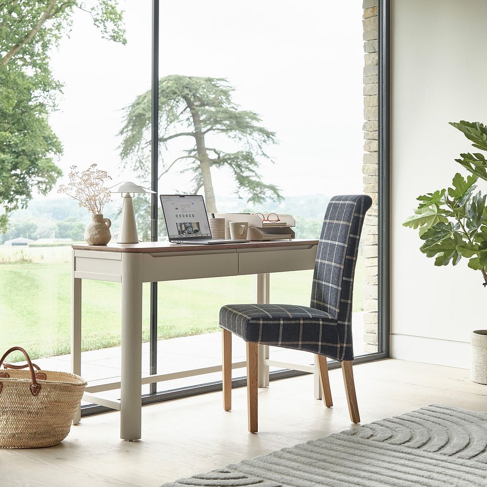 Scroll Back Chair in Checked Slate with Oak Legs 1