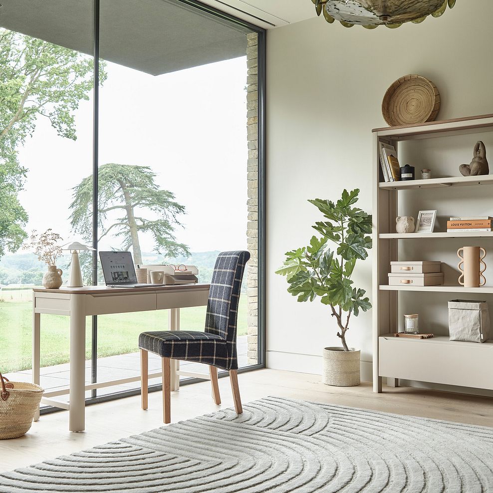 Scroll Back Chair in Checked Slate with Oak Legs 2