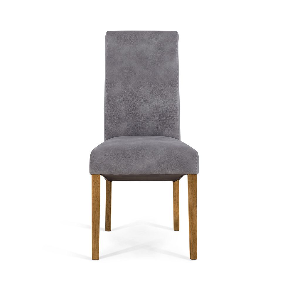Scroll Back Chair in Dappled Silver Fabric with Solid Oak Legs Thumbnail 2