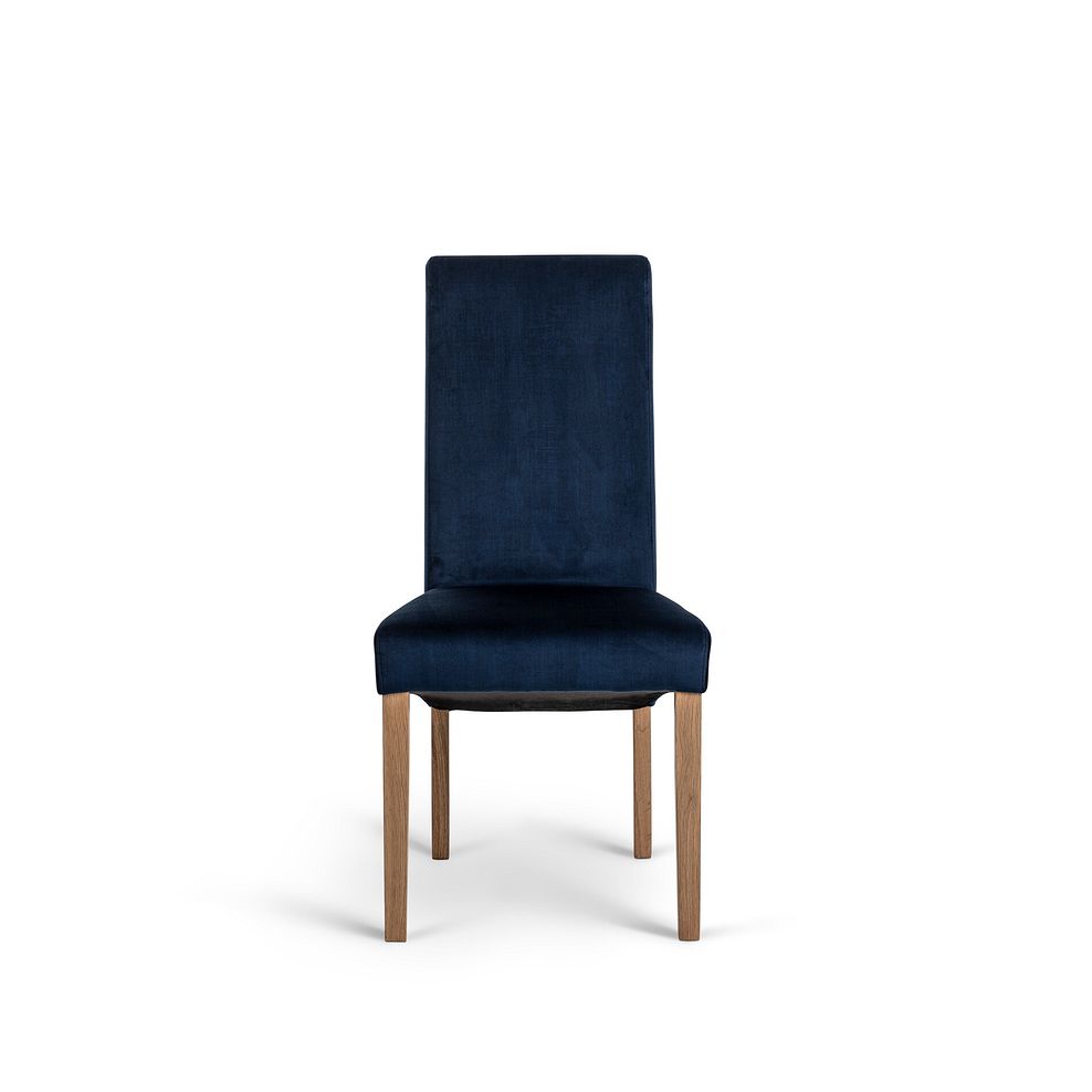 Scroll Back Chair in Heritage Royal Blue Velvet with Oak Legs 2