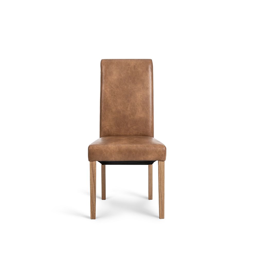 Scroll Back Chair in Vintage Tan Leather Look Fabric with Oak Legs 2