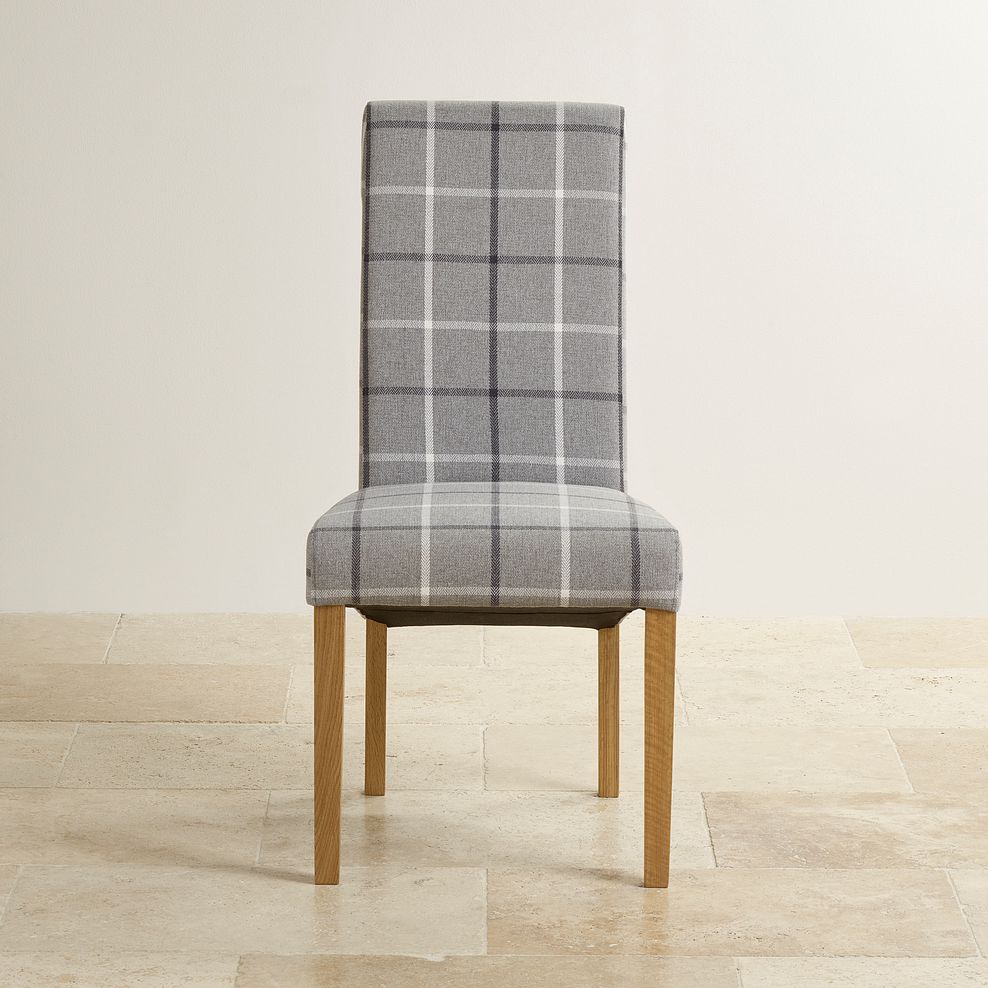 Scroll Back Chair in Checked Granite Fabric with Solid Oak Legs 2