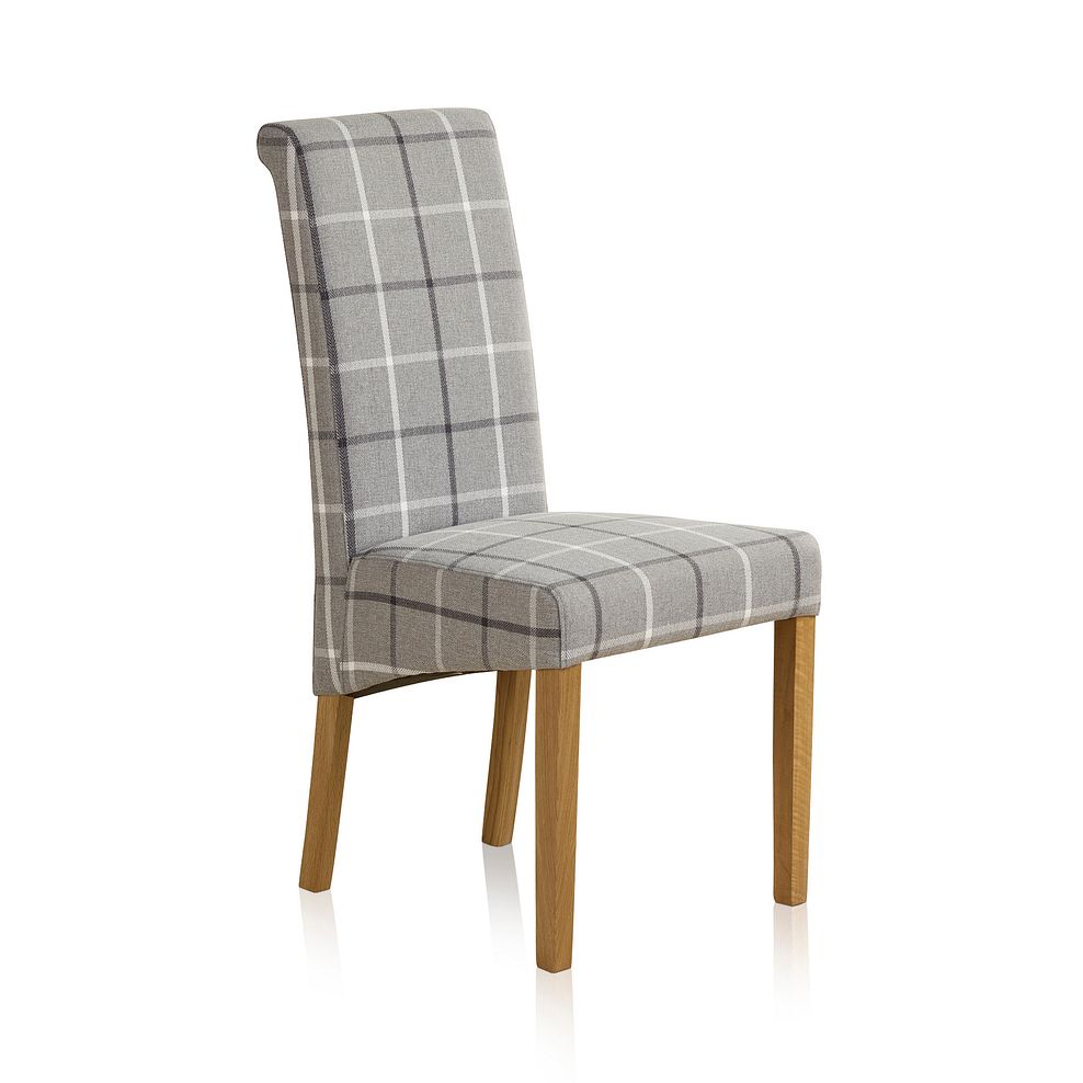 Scroll Back Chair in Checked Granite Fabric with Solid Oak Legs 1