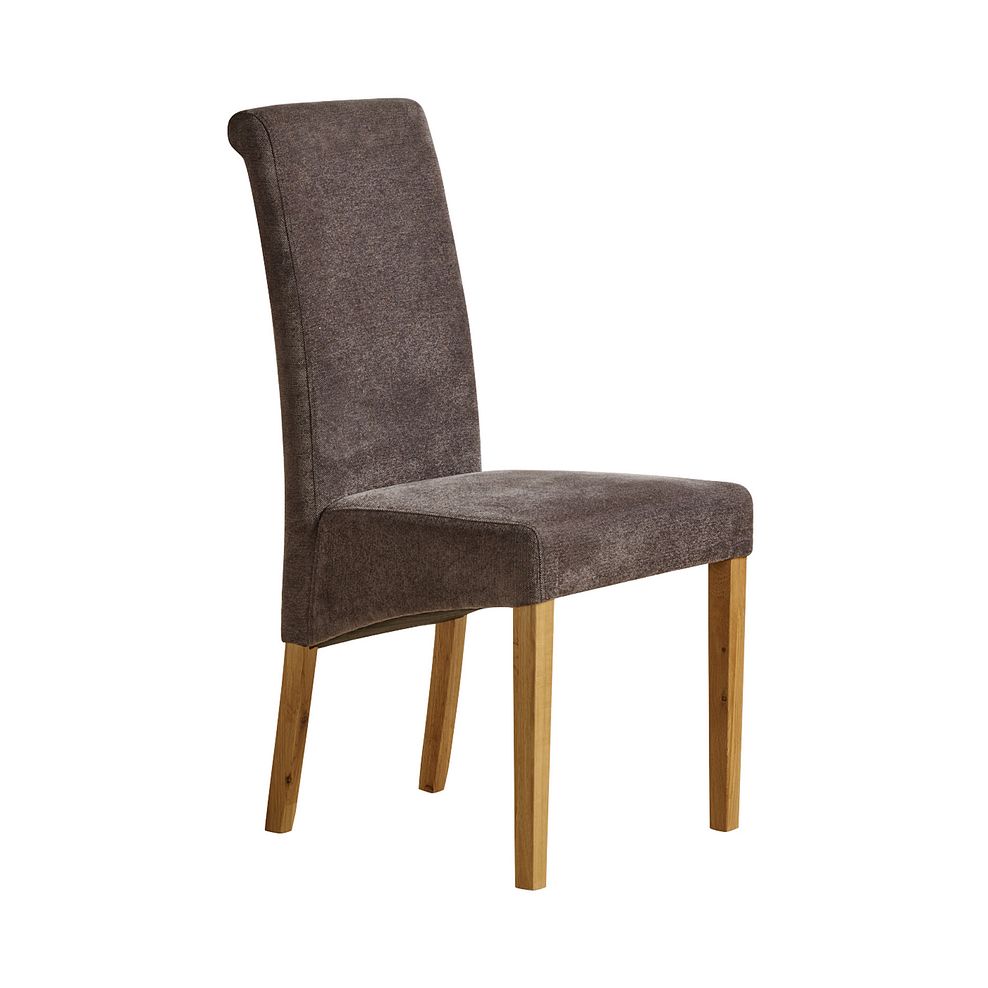 Scroll Back Chair in Plain Charcoal Fabric with Solid Oak Legs Thumbnail 1