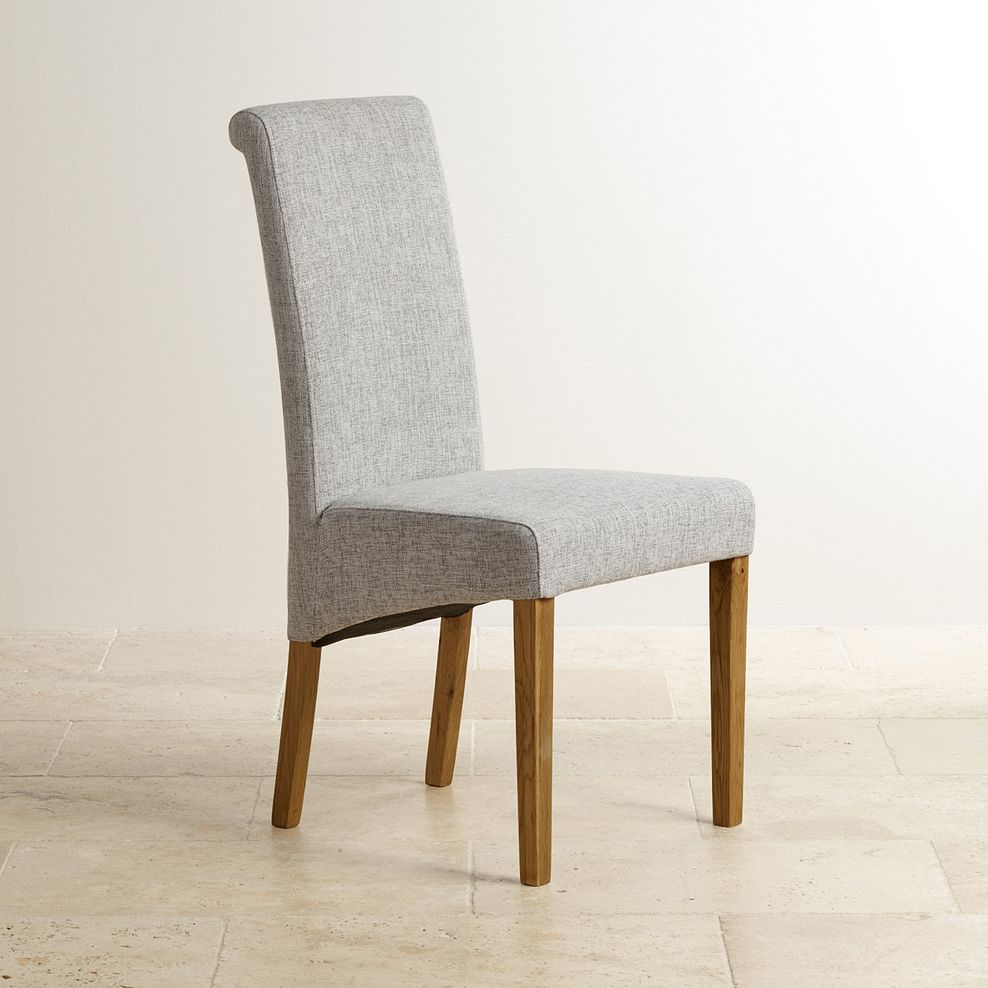 Scroll Back Chair in Plain Grey Fabric with Solid Oak Legs Thumbnail 2
