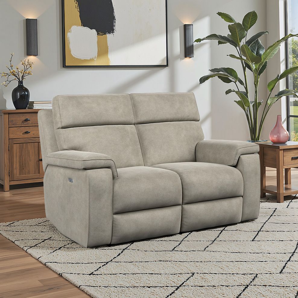 Selby 2 Seater Power Recliner Sofa in Miller Taupe Fabric 1