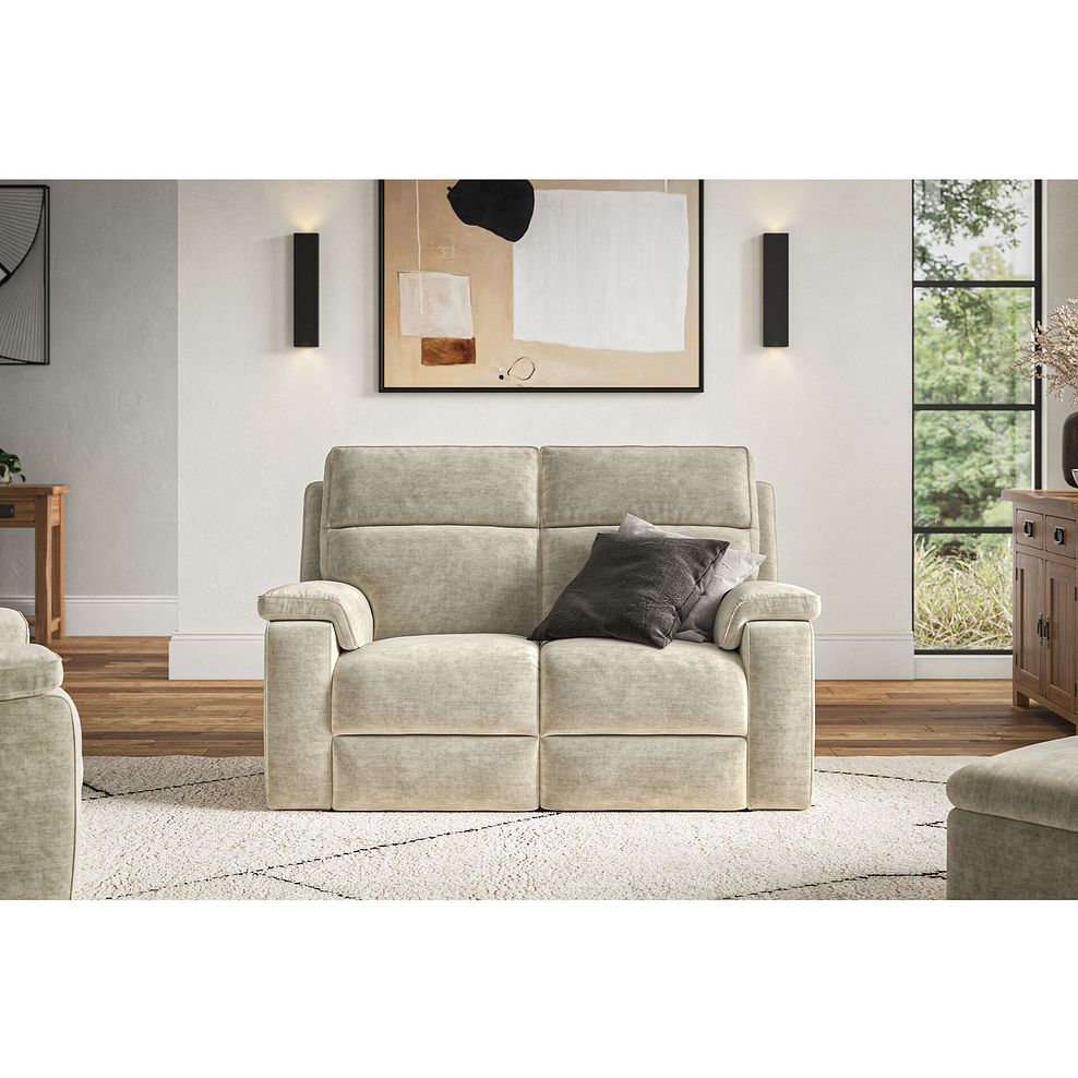 Selby 2 Seater Power Recliner Sofa in Plush Beige Fabric 1