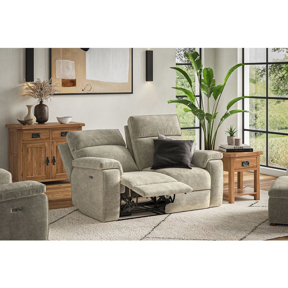 Selby 2 Seater Power Recliner Sofa in Plush Beige Fabric 2