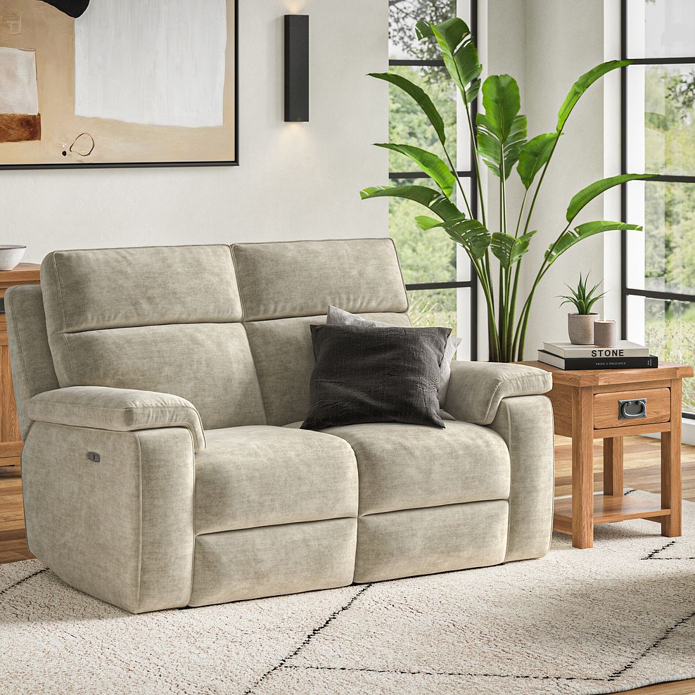 Selby 2 Seater Power Recliner Sofa in Plush Beige Fabric 2