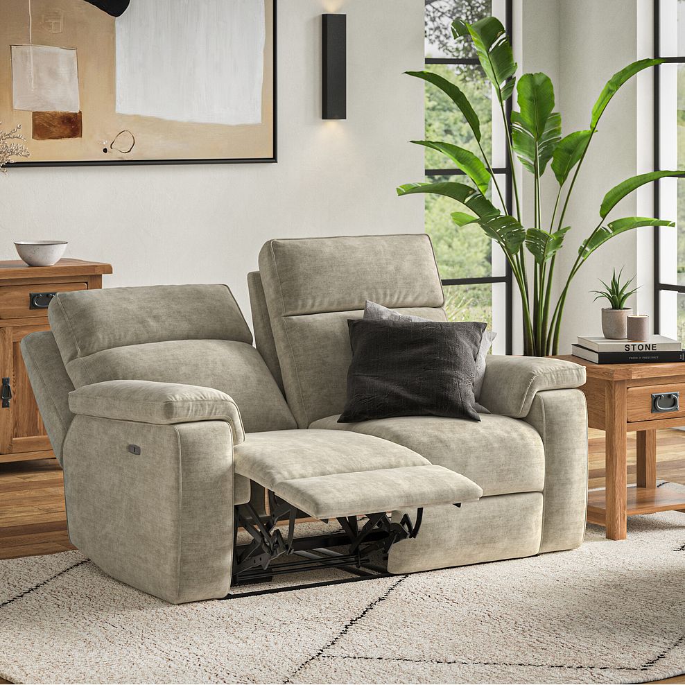 Selby 2 Seater Power Recliner Sofa in Plush Beige Fabric 1