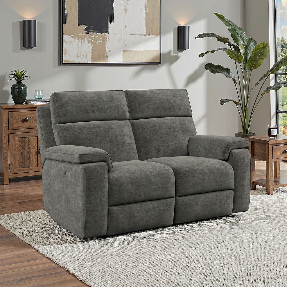 Selby 2 Seater Power Recliner Sofa in Plush Charcoal Fabric 1