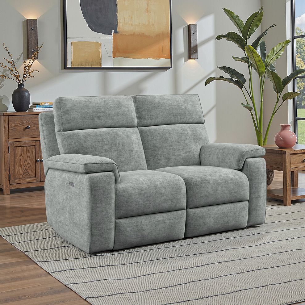 Selby 2 Seater Power Recliner Sofa in Plush Silver Fabric 1