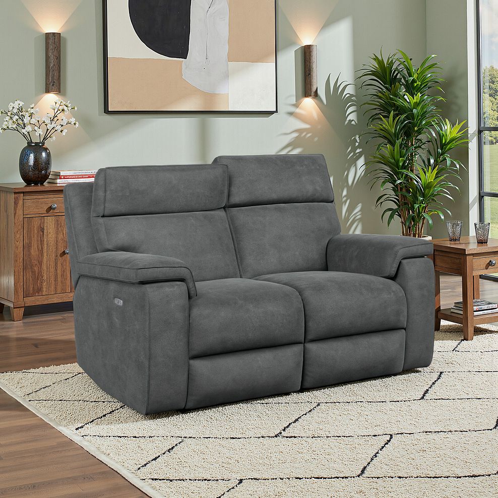 Selby 2 Seater Power Recliner Sofa with Power Headrest in Miller Grey Fabric 1