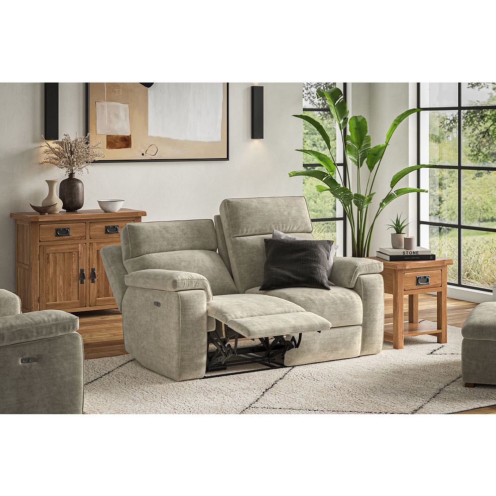 Selby 2 Seater Power Recliner Sofa with Power Headrest in Plush Beige Fabric 2