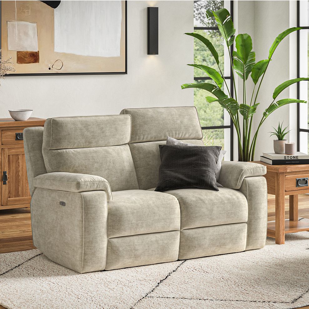 Selby 2 Seater Power Recliner Sofa with Power Headrest in Plush Beige Fabric 2