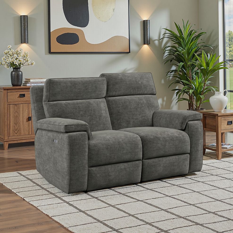 Selby 2 Seater Power Recliner Sofa with Power Headrest in Plush Charcoal Fabric 1