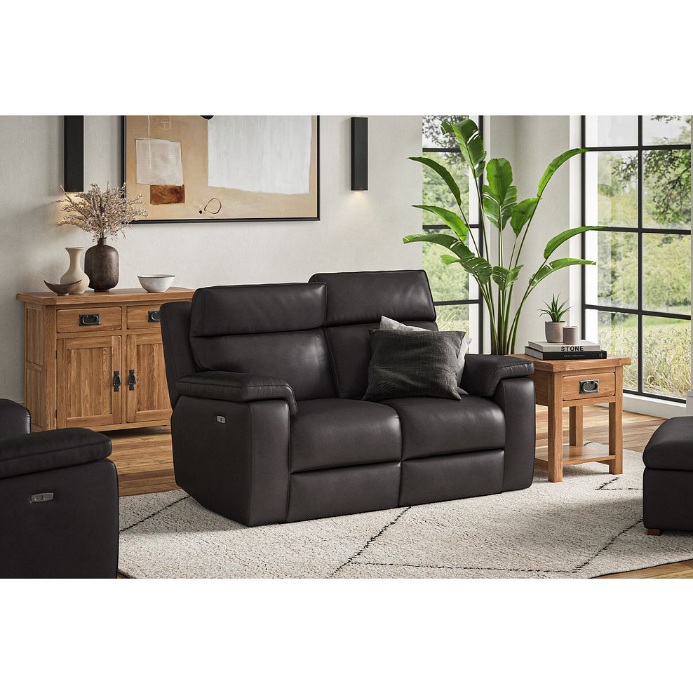 Selby 2 Seater Power Recliner Sofa with Power Headrest in Virgo Black Leather 1