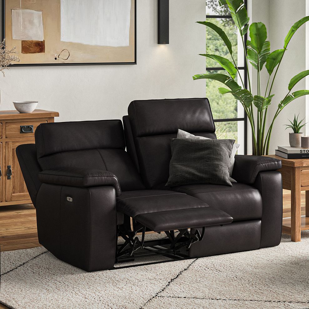 Selby 2 Seater Power Recliner Sofa with Power Headrest in Virgo Black Leather 3