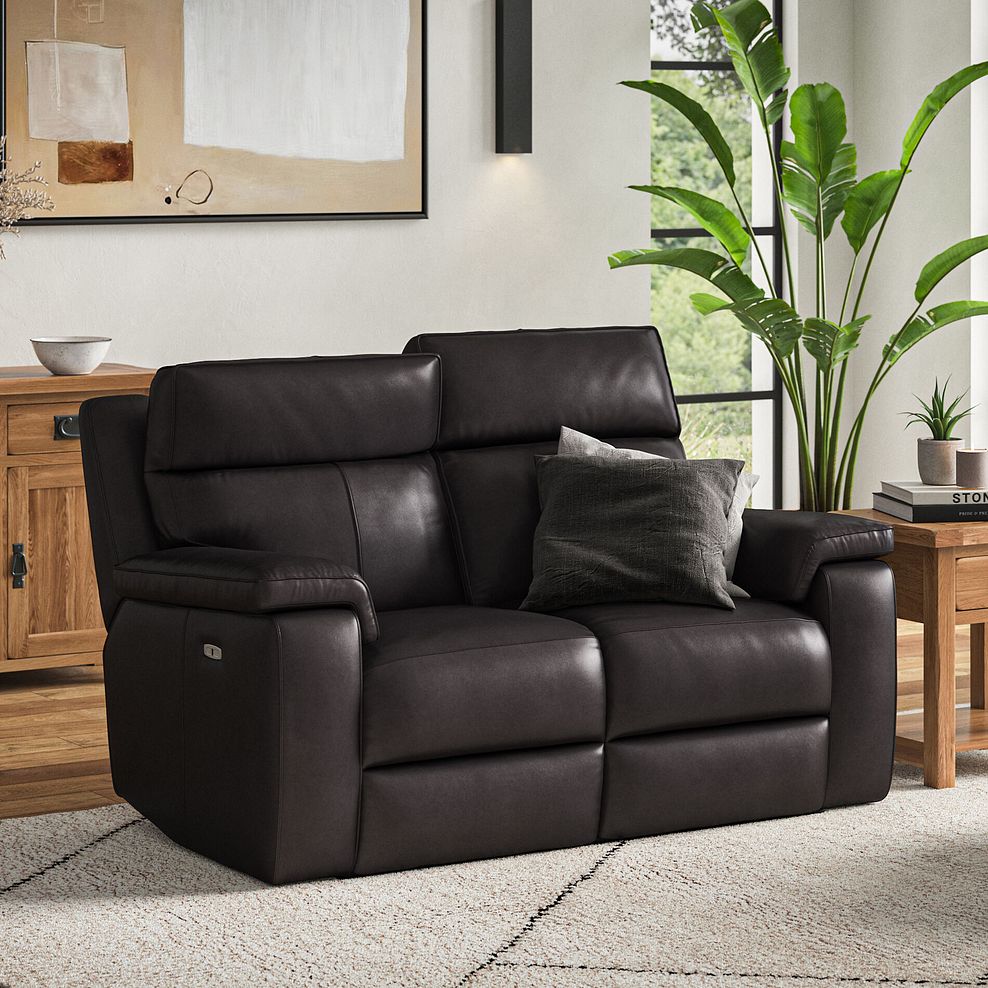 Selby 2 Seater Power Recliner Sofa with Power Headrest in Virgo Black Leather 2