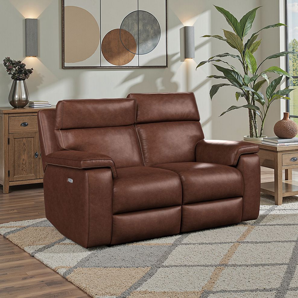 Selby 2 Seater Power Recliner Sofa with Power Headrest in Virgo Chestnut Leather 1