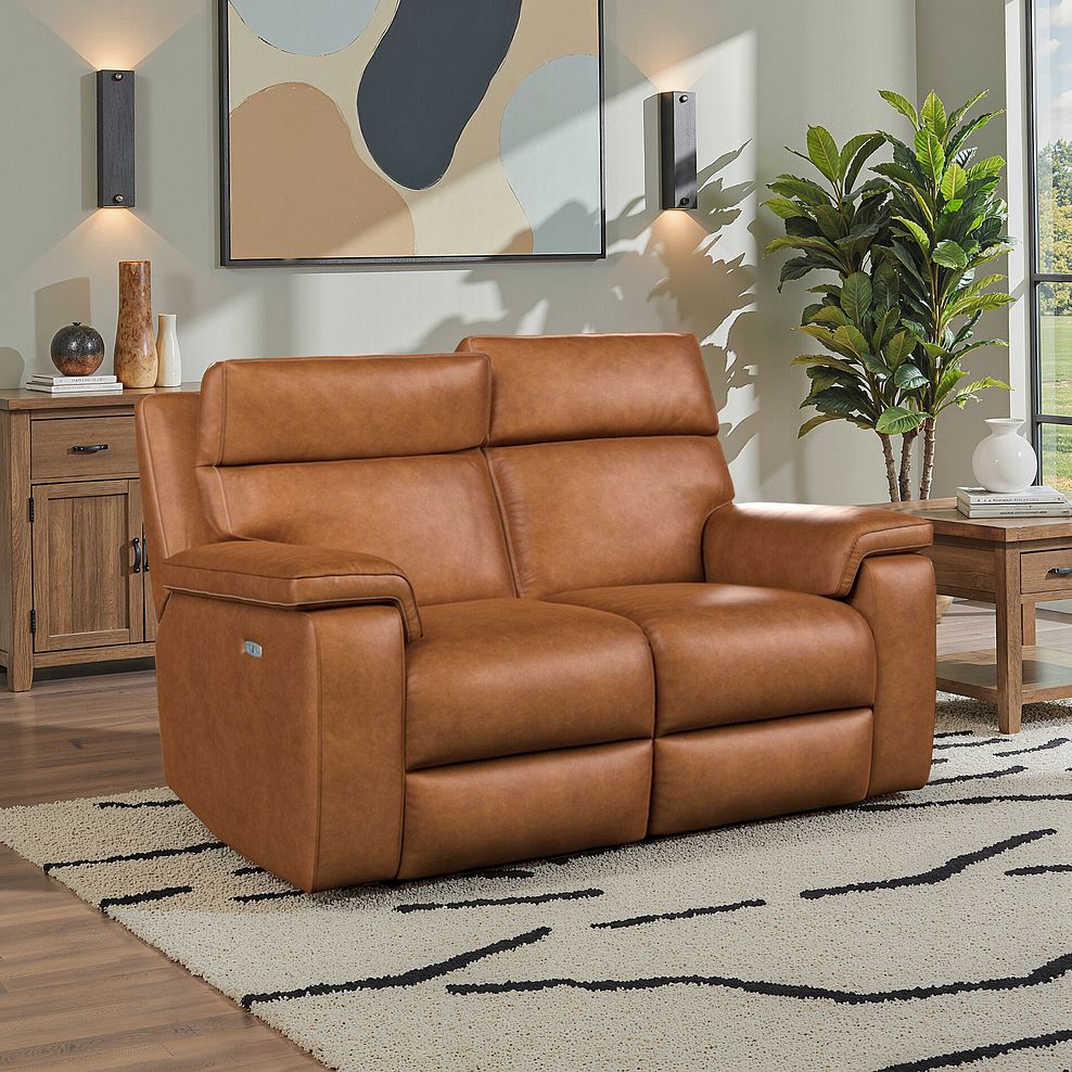 Selby 2 Seater Power Recliner Sofa with Power Headrest in Virgo Cognac Leather 1
