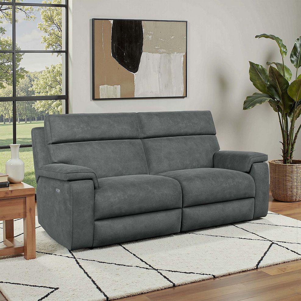 Selby 3 Seater Power Recliner Sofa in Miller Grey Fabric 1
