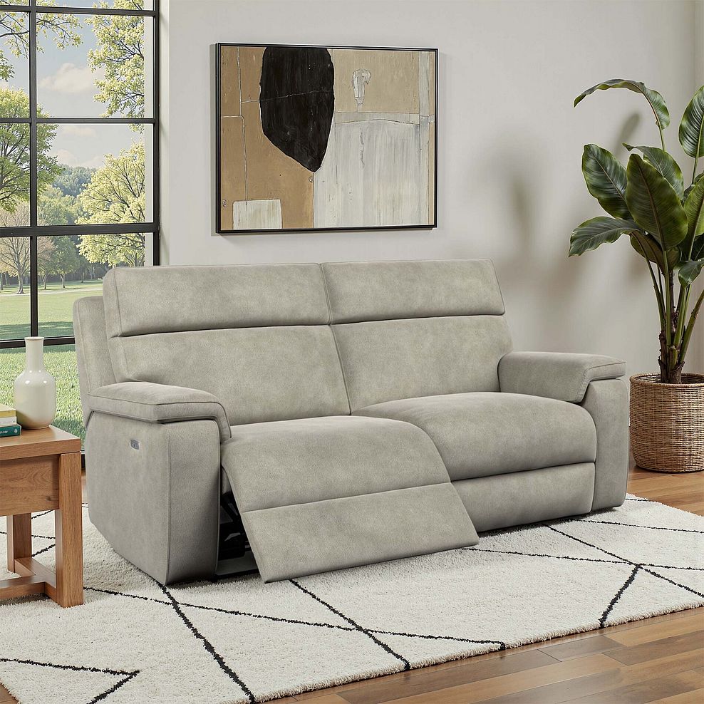 Selby 3 Seater Power Recliner Sofa in Miller Taupe Fabric 1