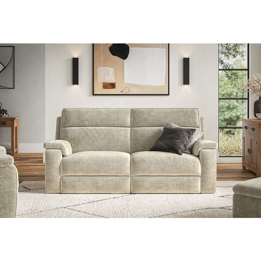 Selby 3 Seater Power Recliner Sofa in Plush Beige Fabric 1