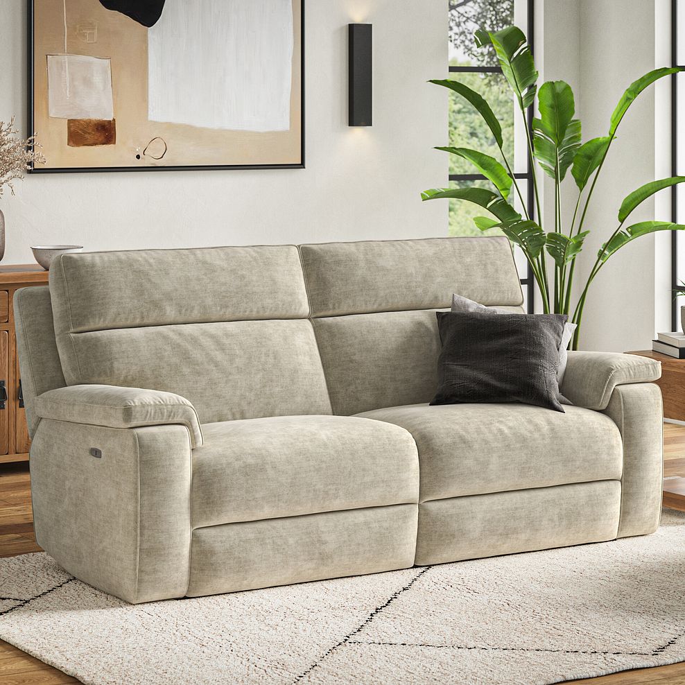 Selby 3 Seater Power Recliner Sofa in Plush Beige Fabric 2