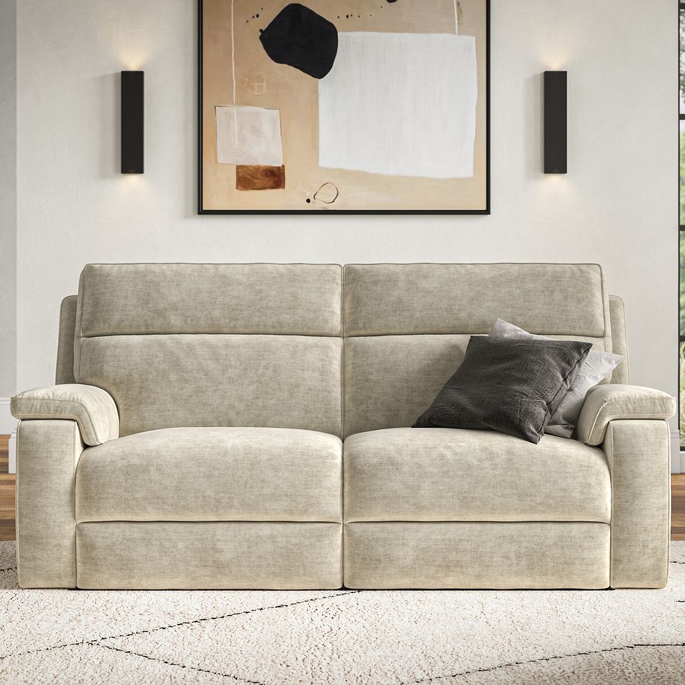 Selby 3 Seater Power Recliner Sofa in Plush Beige Fabric 3