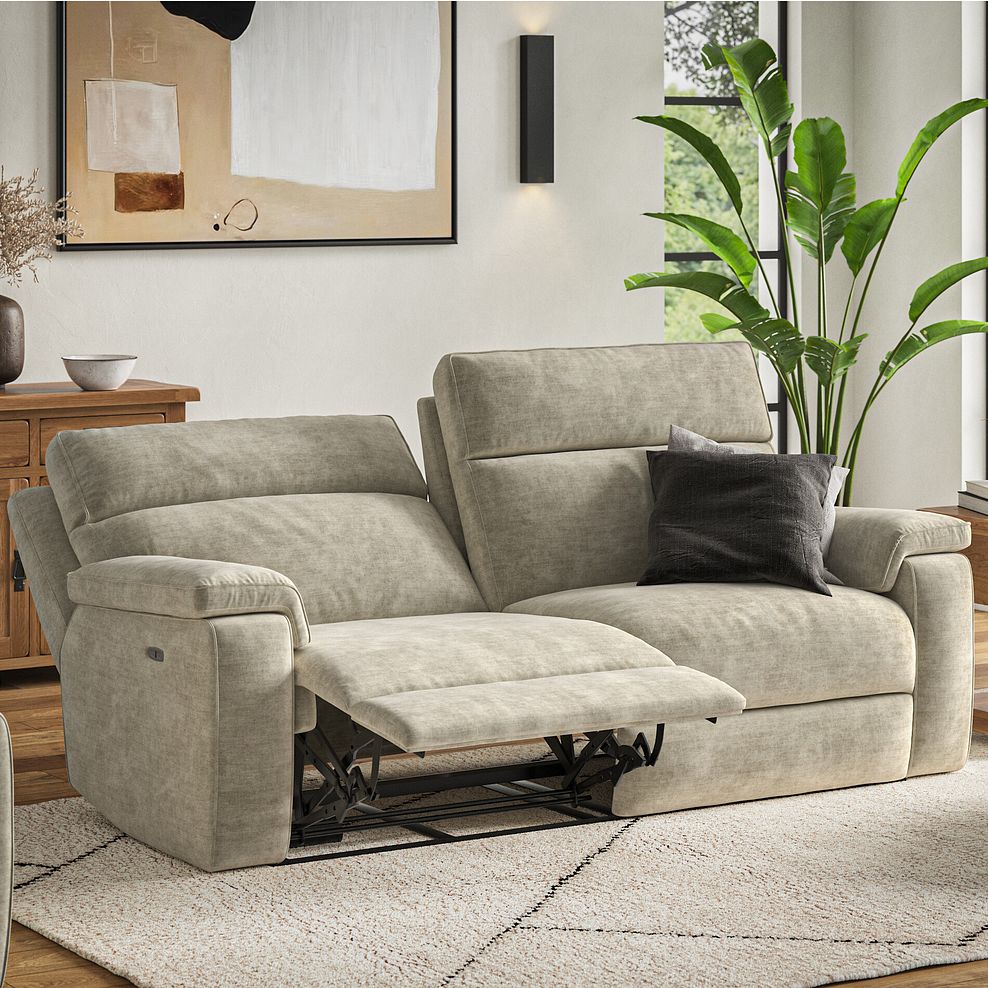 Selby 3 Seater Power Recliner Sofa in Plush Beige Fabric 1