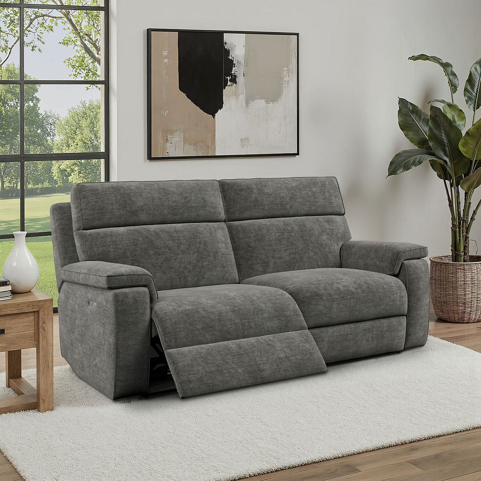 Selby 3 Seater Power Recliner Sofa in Plush Charcoal Fabric 1